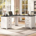 Vabches Farmhouse L Shaped Executive Desk with 6 Drawers, 59'' Wood Home Office Desk with File Cabinet, Writing Corner Computer Desk for Home Office, Work, Study, White and Black