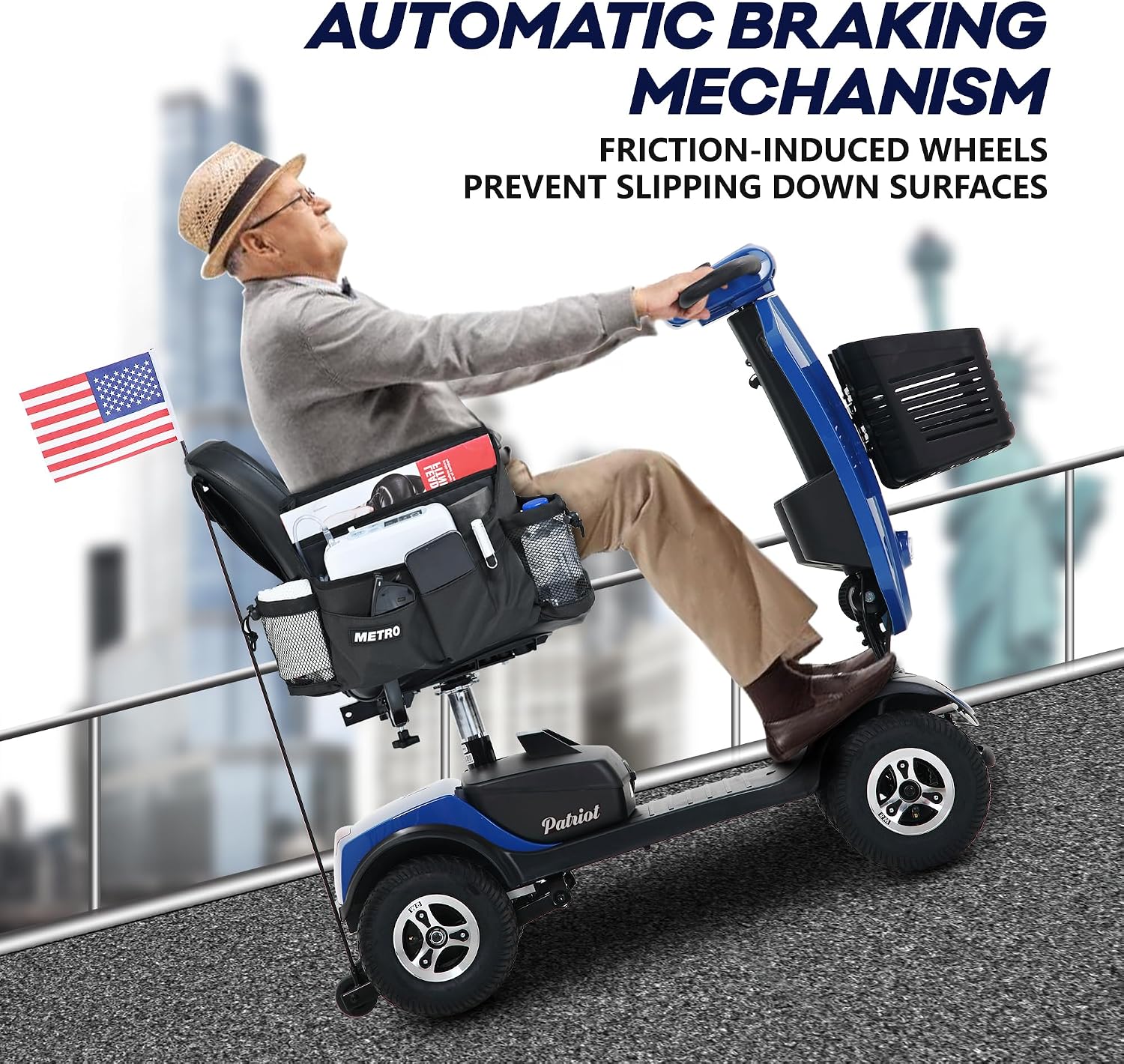 Christmas Gift for Mom Dad Parents Metro Mobility Scooters-Compact Travel Electric Power Mobility Scooter for Adults and Seniors-Lead-Acid Battery-with LED Head Light and Rear Brake Light-M1 Plus Blue