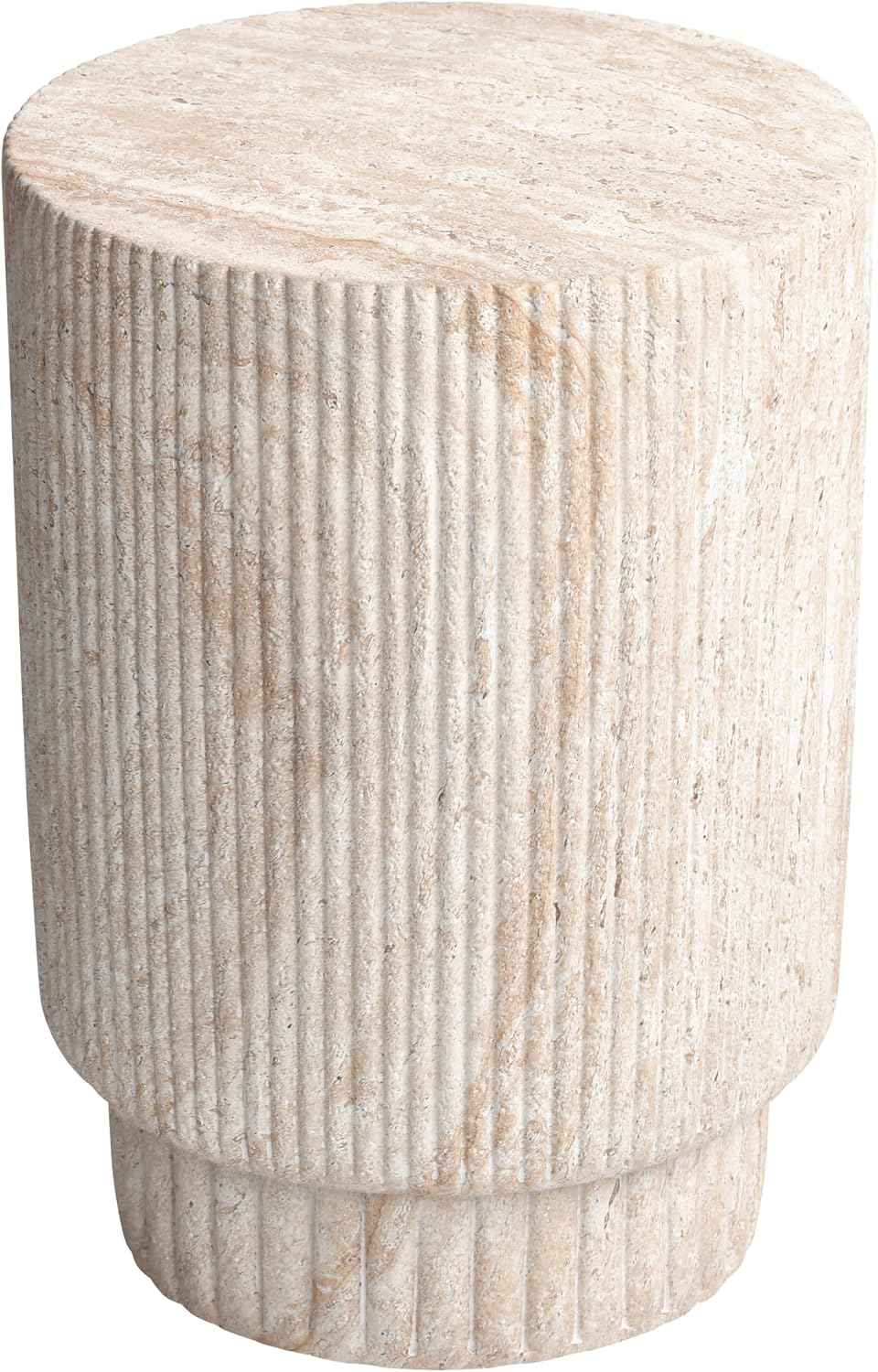 Empire Art Direct Column Travertine Stone Finish Italian Design MgO Side Accent Table, Living Room, Bedroom & Office, 13.3'x13.3'x18.7'