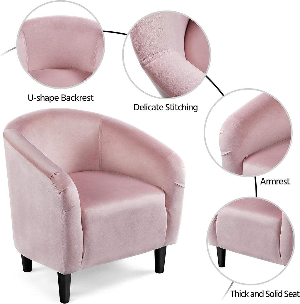 Yaheetech Barrel Chairs, Furry Accent Chairs with Soft Padded Armrest for Living Room Bedroom Waiting Room Office, Set of 2, Pink