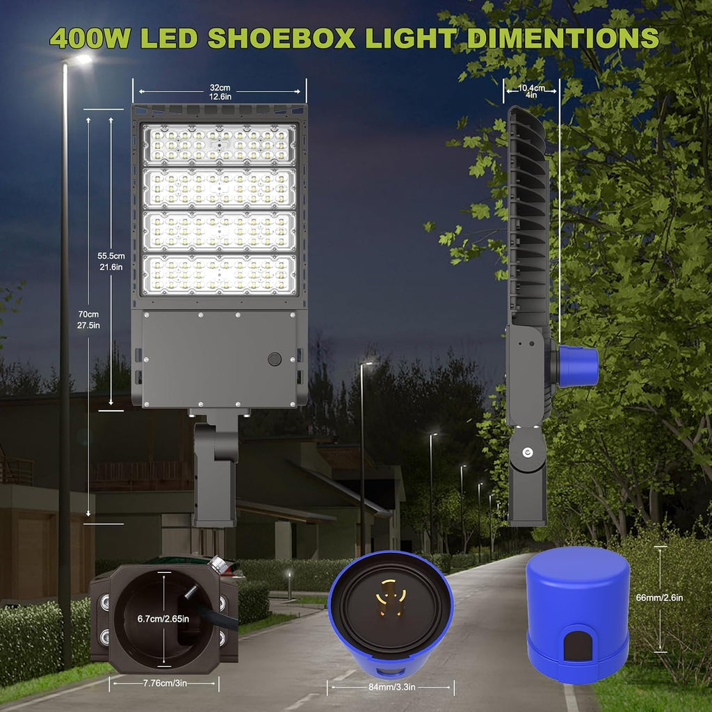 400W LED Shoebox Light 60000LM 5700K, Dusk to Dawn Photocell Outdoor Street Area Lighting, Super Bright Commercial Parking Lot Pole Light Fixture, Slip-Fitter Mount, IP65 Waterproof