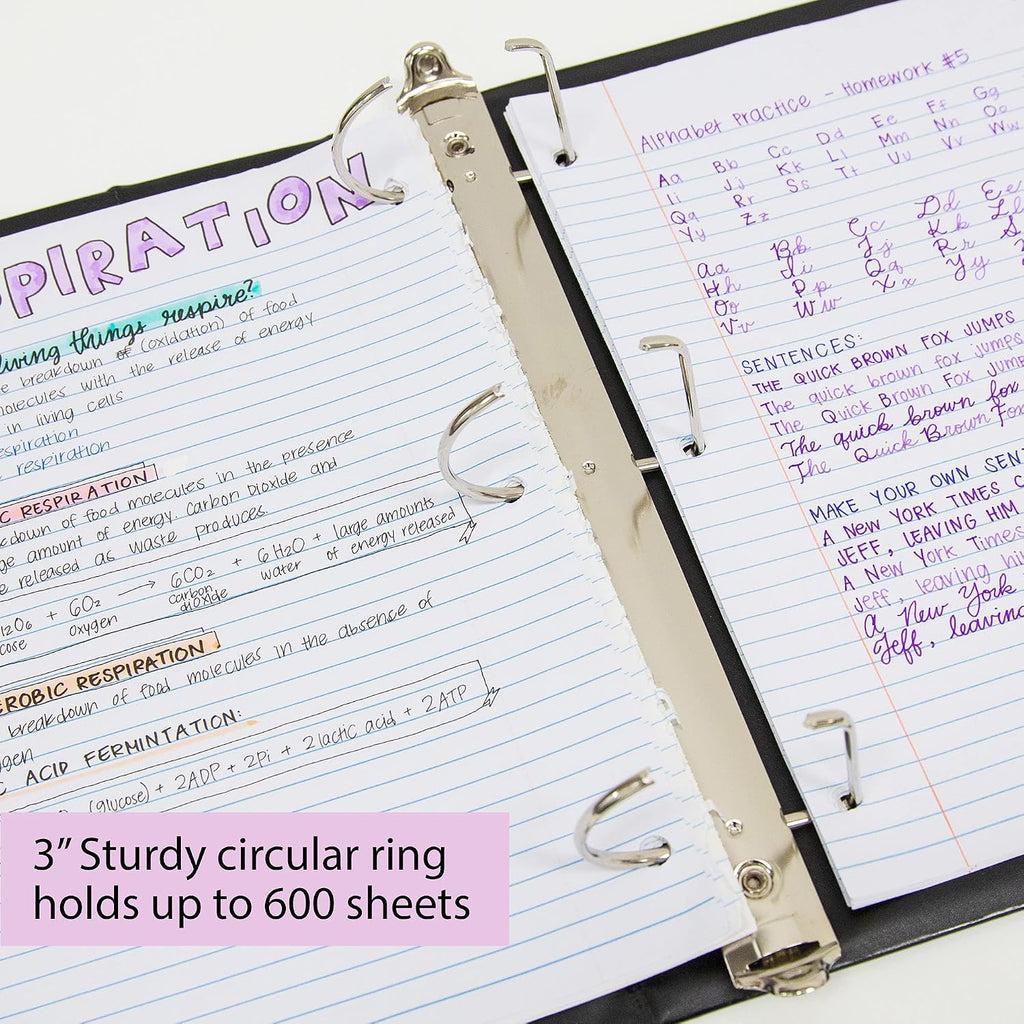 BAZIC Products 3 Ring Binder 3' View Binders Slant D Ring Organizer - Black, Hold 600 Sheets Paper, for School Office Home, 12-Count