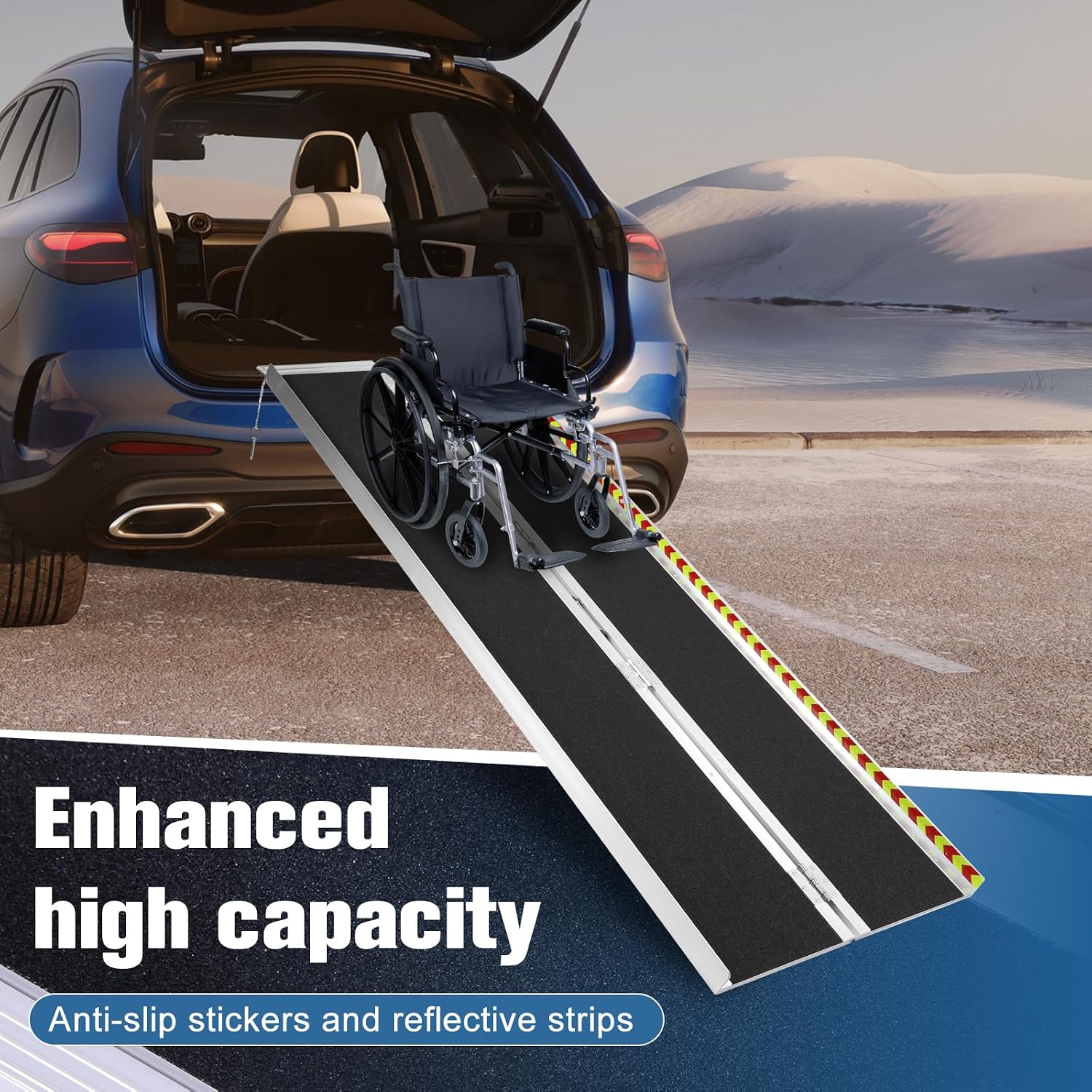 6FT Portable Wheelchair Ramp, Heavy Duty Aluminum Folding Ramp for Wheelchairs & Scooters, Non-Slip Threshold Ramp for Home Steps, Doors & Vehicles