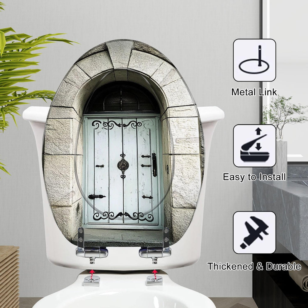 Elongated Toilet Seat Old entrance Resin Toilet Seat Slow Quiet Close Lid with Quick-Release Hinges Cover Bumpers Easy to Clean Install