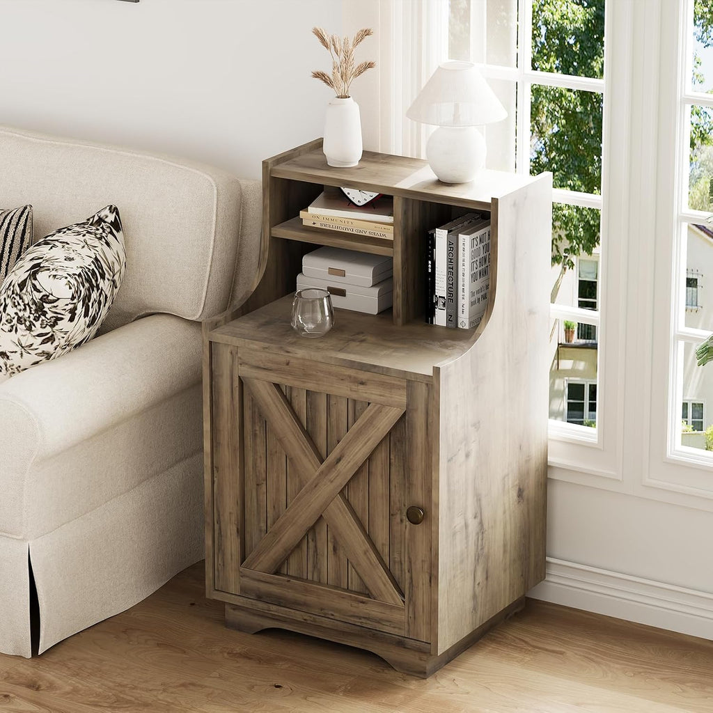 4ever2buy Nightstand Set of 2, Night Stand with Hutch, 30' Tall Bedside Table End Table for Bedroom Living Room Sofa Office, Oak
