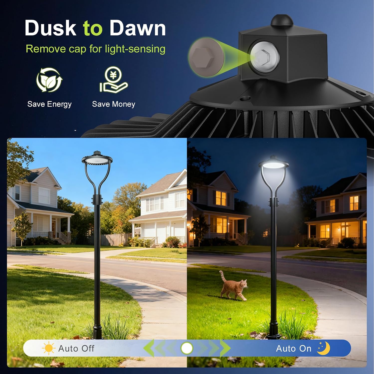 Commercial LED Post Top Light, 80W/64W/48W & 3000K/4000K/5000K Selectable, ETL Listed, 12000LM Post Circle Area Lights with Photocell, IP65 Waterproof for Yard Street, AC100-277V