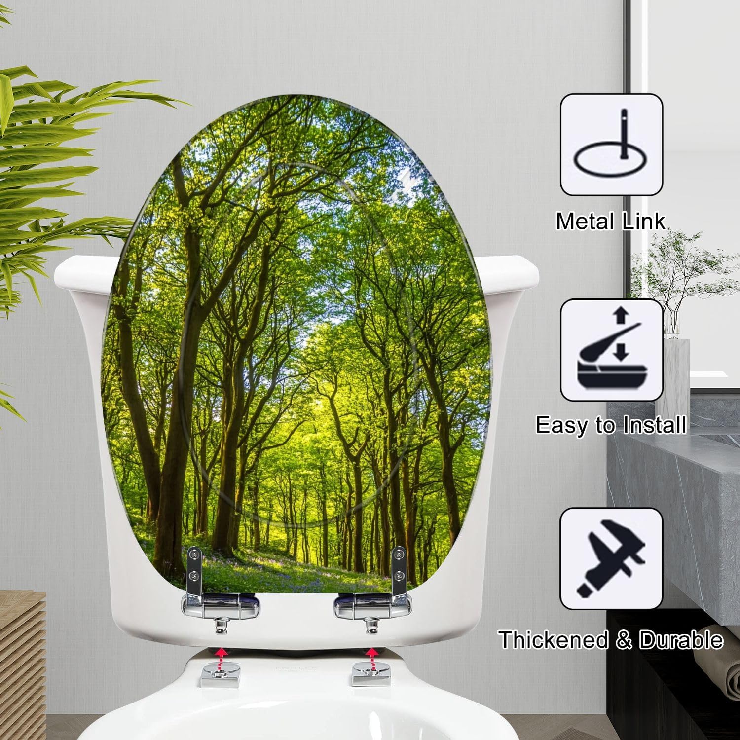 Elongated Toilet Seat Looking up idyllic oak forest canopy green Resin Toilet Seat Slow Quiet Close with Quick-Release Hinges Toilet Seat with Cover Easy to Clean Install
