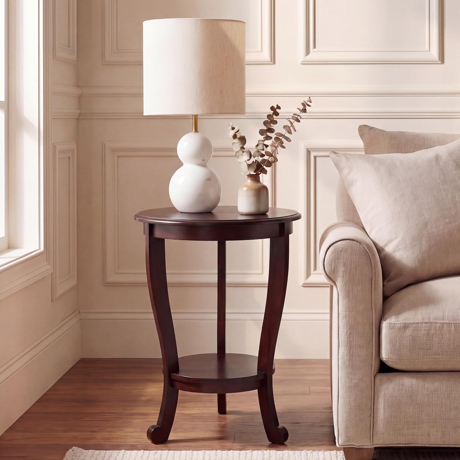 SAFAVIEH Furniture - Mary Pedestal Table - Dark Cherry - Solid Wood - Farmhouse Pedestal Design - Ideal for Living Room, Entryway, Home Office, 18.1' W x 18.1' D x 26' H (AMH5711D)
