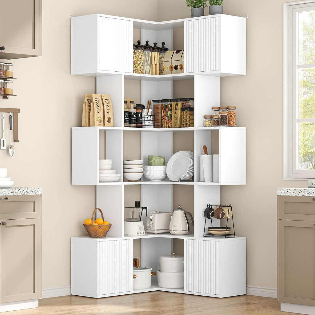 71 inch Corner Bookshelf, 5 Tier Storage Bookcase, L-Shaped Cube Bookshelf, Wood Modern Book Shelf Organizer for Living Room/Home Office/Bedroom Display Unit, White
