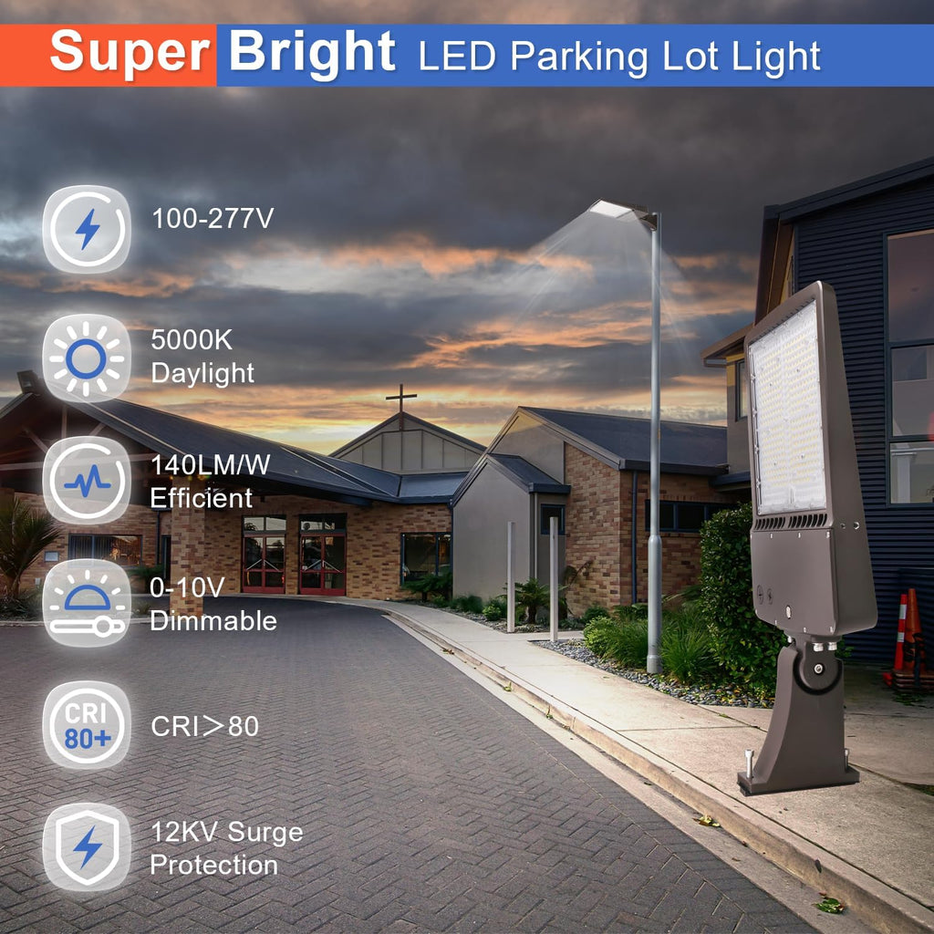 OSTEK 300W LED Parking Lot Light, 42,000LM 5700K Super Bright LED Shoebox Pole Light, 1000W MH Equivalent, Slip Fitter Mount for Commercial Area Lighting, 120-277V AC