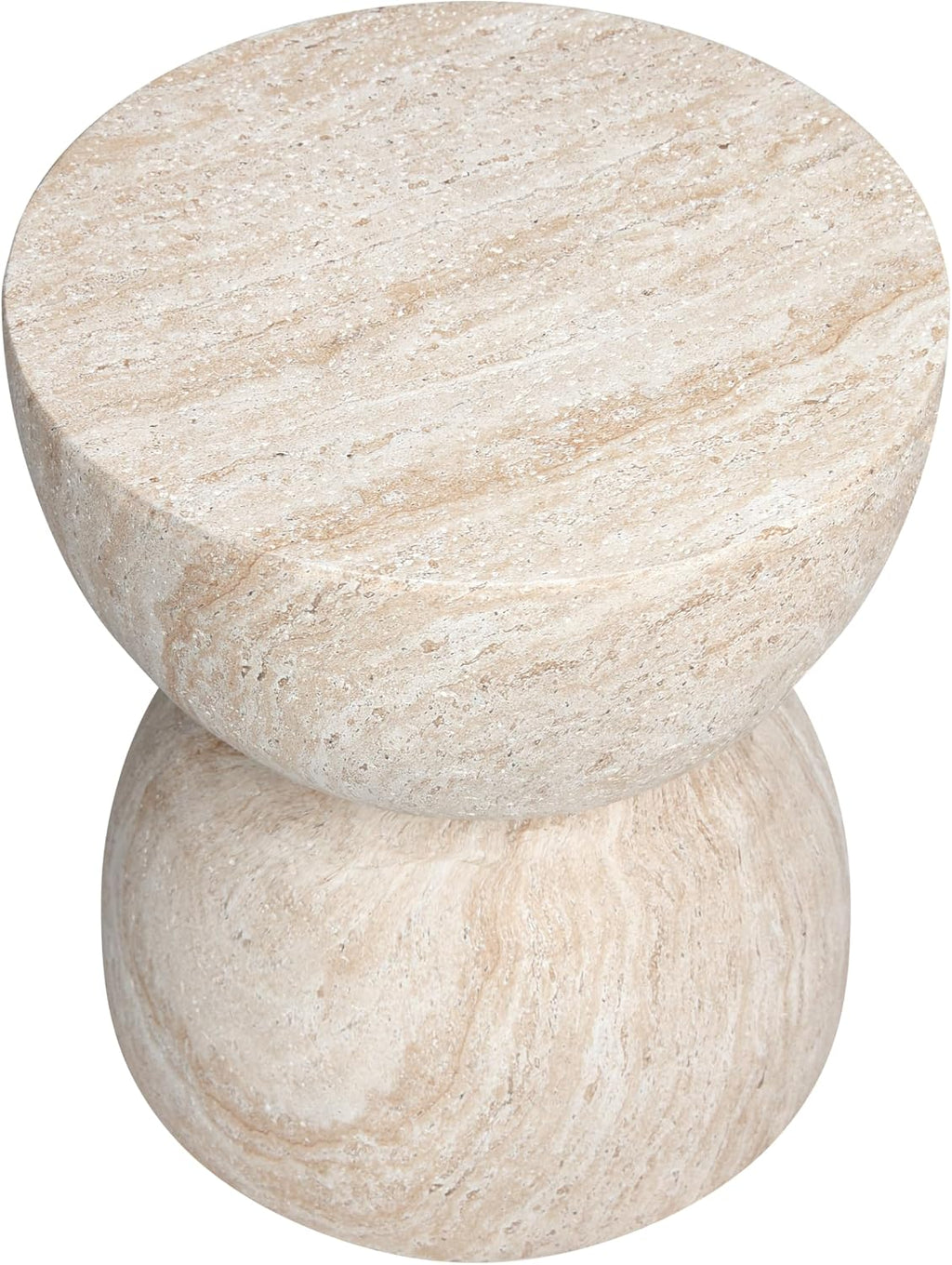 Empire Art Direct Double Hourglass Travertine Stone Finish Italian Design MgO Side Accent Table, Living Room, Bedroom & Office, 15.7x15.7 x18.5