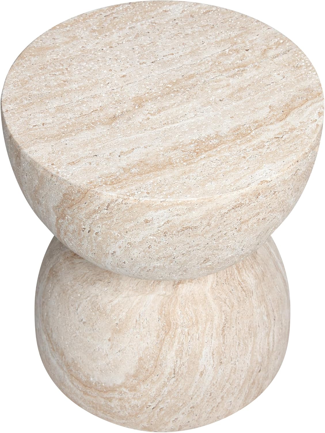 Empire Art Direct Double Hourglass Travertine Stone Finish Italian Design MgO Side Accent Table, Living Room, Bedroom & Office, 15.7x15.7 x18.5