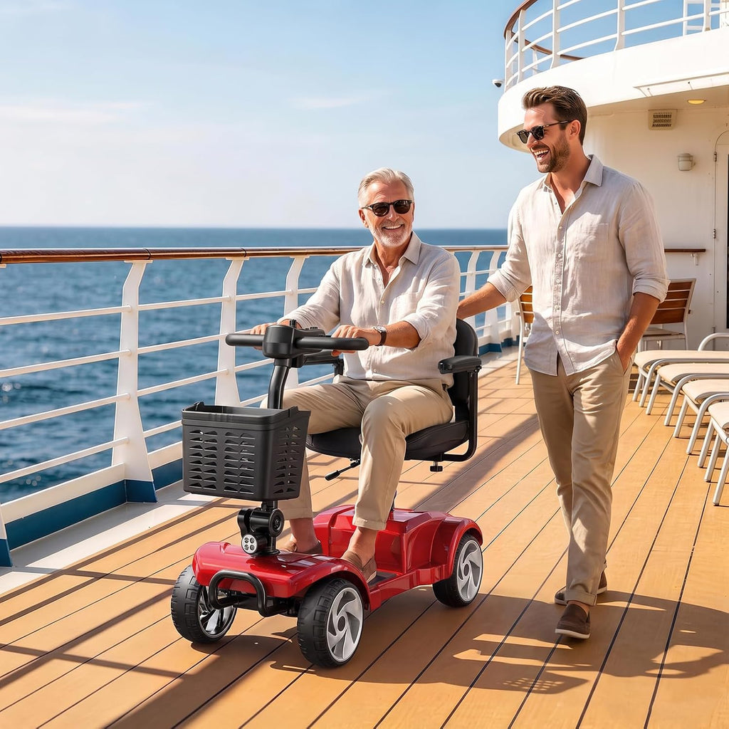 4 Wheel Electric Mobility Scooter for Adults and Seniors, 20 Miles Range Foldable Electric Scooter, Compact Heavy Duty Mobile for Cruise Travel with 300 lb Capacity, Powered Electric Wheelchair, Red