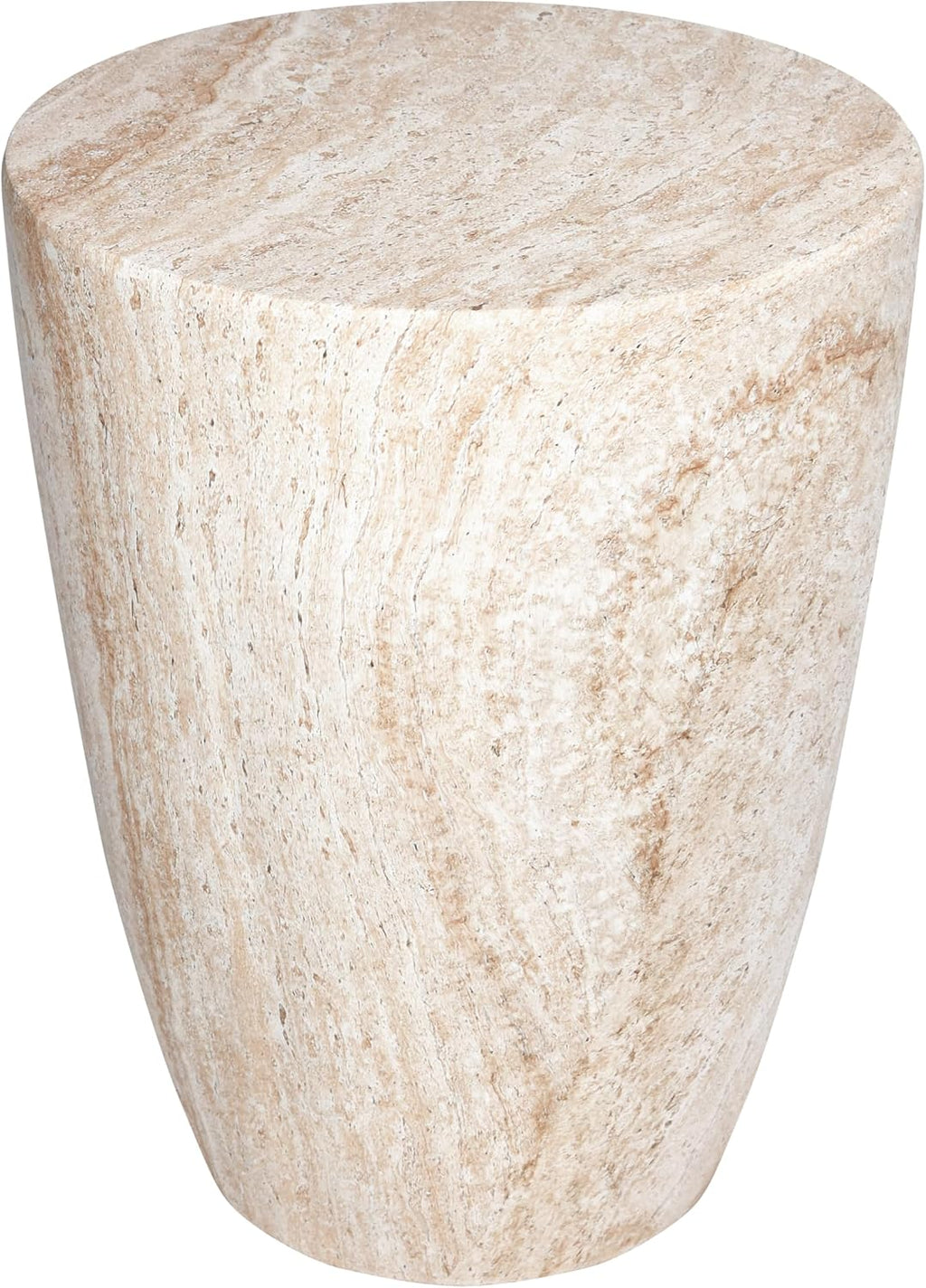 Empire Art Direct Tapered Travertine Stone Finish Italian Design MgO Side Accent Table, Living Room, Bedroom & Office, 14.5'x14.5'x18.3'