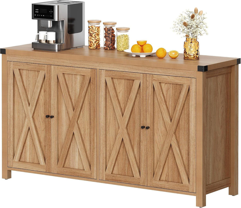 YITAHOME 55'' Sideboard Buffet Cabinet with Storage, Farmhouse Large Coffee Bar Cabinet with Adjustable Shelf for Kitchen, Living Room, Oak