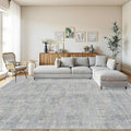Rugxara 9x12 Area Rugs for Living Room Bedroom, Large Washable Rug, Blue Vintage Retro Boho Rug, Non Slip & Low Pile Faux Wool Thin Carpet for Indoor Dining Room and Kids Room(Blue/Beige 9x12ft)