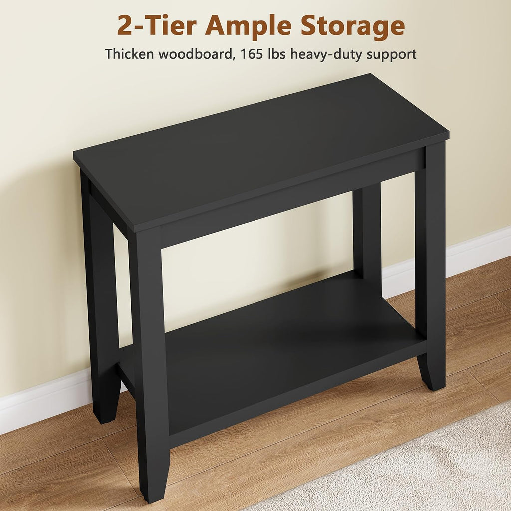 Hoctieon End Table with Double Storage Shelves, Sturdy Wooden Side Table for Living Room, Bedroom, Modern Nightstand Sofa Table for Small Spaces, Black, Set of 2