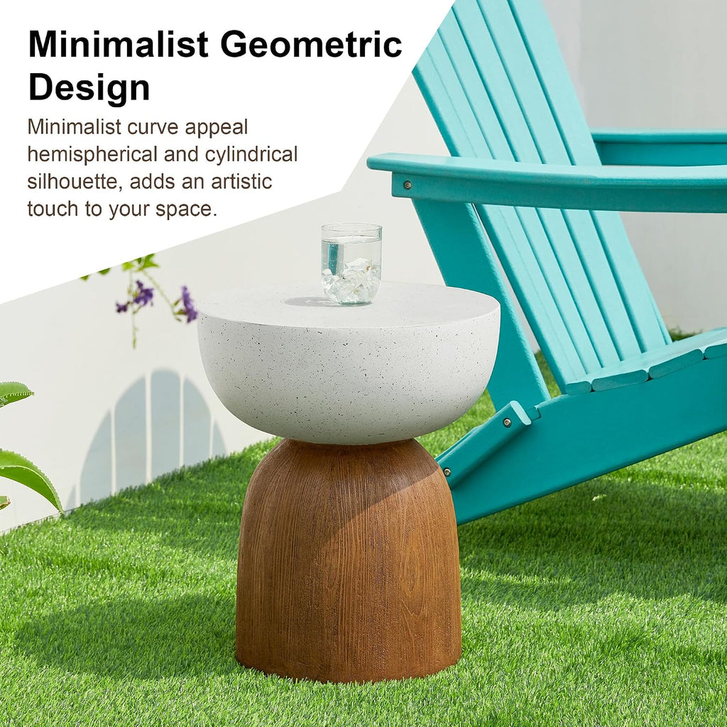 Glitzhome Outdoor Side Table, 17.75' H Decorative Garden Stool MGO Geometric Wood Texture End Table, Round Planter Stand for Indoor Outdoor Living Room Bedroom Patio Deck Poolside
