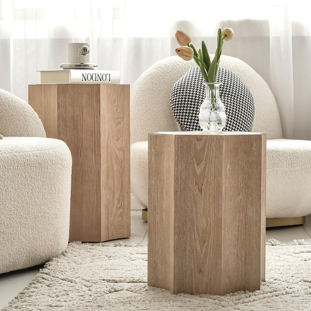 Nesting Tables Set of 2,Wood Nesting Coffee Table,Octagonal Side Tables for Living Room,Modern Plant Stand for Balcony,Nightstand for Bedroom,Fully Assembly,Natural Finish.