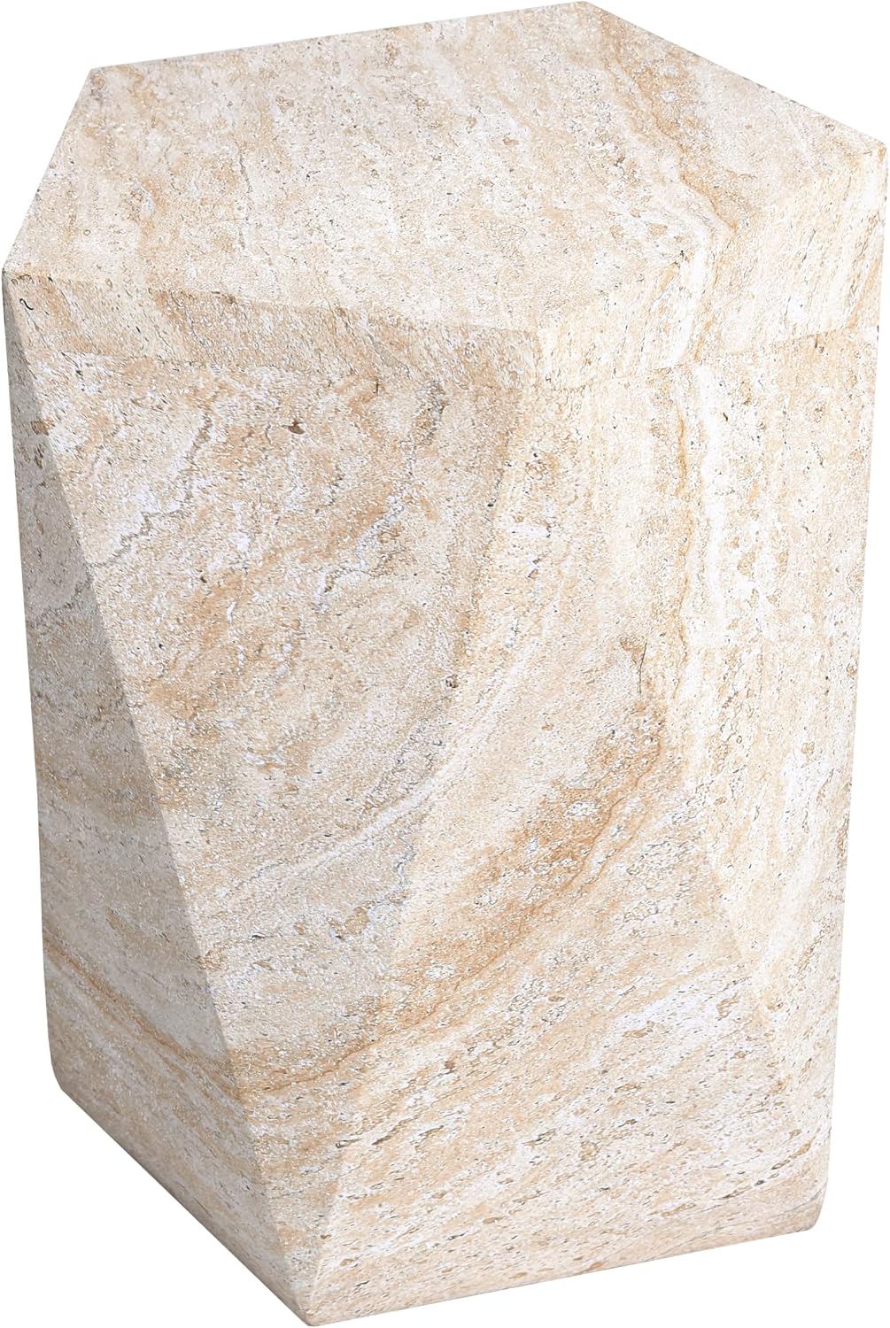 Empire Art Direct Pentagon Travertine Stone Finish Italian Design MgO Side Accent Table, Living Room, Bedroom & Office, 16'x16'x18.6'