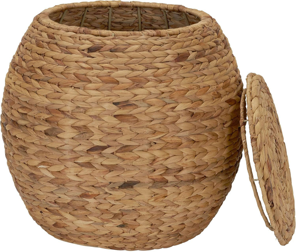 Household Essentials Handwoven Water Hyacinth Barrel Wicker Storage Basket Side Table, Natural