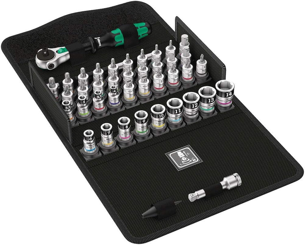 WERA 05003755001 8100 SA All-in Zyklop Speed Ratchet Set, 1/4' Drive, with Holding Function, Metric, 42 Pieces