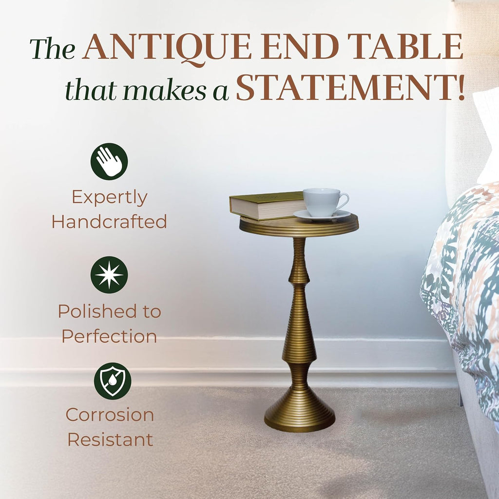 OBJET D'ART Small Round Gold End Tables, Alexandria, 21'' Height, Vintage Metal Accent, Side, Pedestal, Coctail and Drink Tables for Living Room and Small Spaces