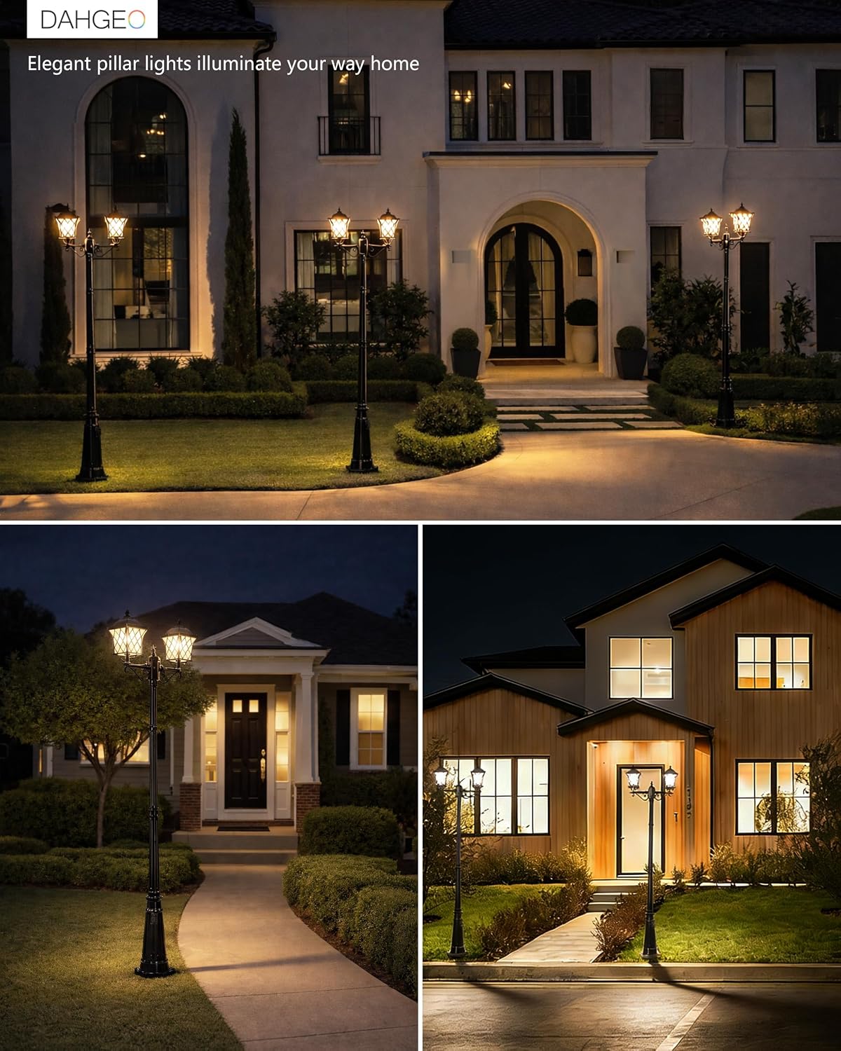 2-Head Outdoor Lamp Post Light with Outlet, 94″ Dusk to Dawn Street Light Pole Waterproof Aluminum Outdoor Post Lights, Black Exterior Lighting for Garden Yard Driveway (2 LED Bulbs Included)