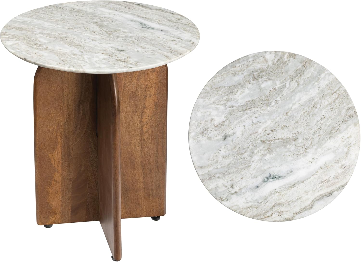 JONATHAN Y END5002B Naomi 18' Rustic Minimalist Marble/Wood X-Base Accent Table, Side Table, End Table for Living Room, Bedroom, White Marble/Honey Wood