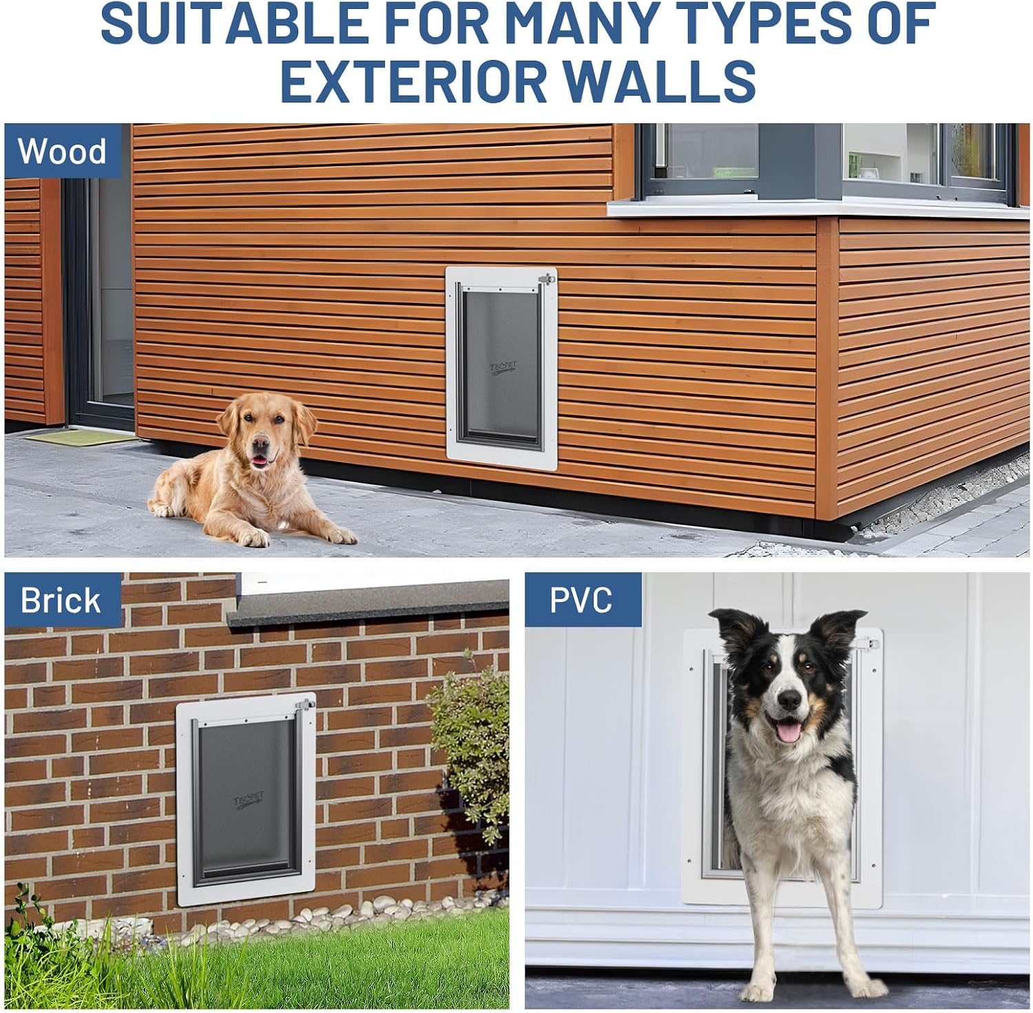 Pet Door for Wall with Secure Aluminum Lock, Steel Frame and Telescoping Tunnel, Double Silicone Flaps Dog Doggy Door and Cat Door Suitable for All Pets, Strong & Durable (Pets Up to 100 Lb) -Large
