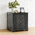 weselon Farmhouse End Table with Carved Floral Door, 24' Wide Nightstand with Adjustable Shelf, Wooden Square Sofa Side Table Storage Table for Living Room Bedroom (Antique Black-Brown)