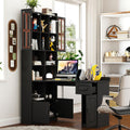 l Shaped Desk with Hutch & Drawers, Small Corner Desks for Small Space Home Office, Farmhouse Desk and Bookshelf Combo with Storage (Black)