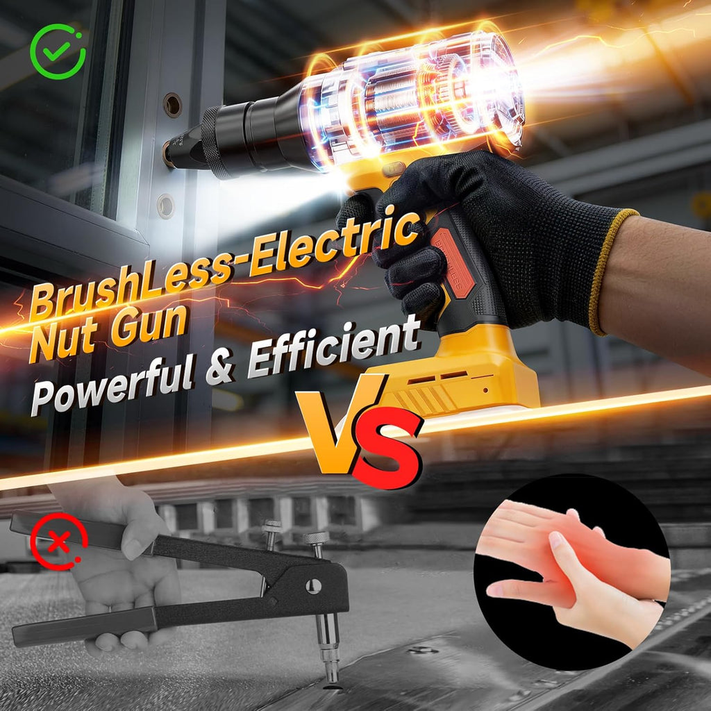 Electric Rivet Nut Tool Kit Compatible with DeWalt 20V Battery(Not Battery), Rivet Nut Gun with 1/4', 5/16', 3/8' Head, Rivnut Gun with Auto Mode & Memory Function, for Metal Fabrication & Car Repair