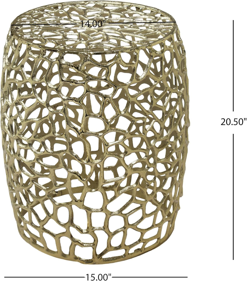 Christopher Knight Home Helast Aluminium Side Table, 14.00'' W Round Sofa Side Table, Modern Indoor Accent Table for Living Room Bedroom Home Office, Abstract Hollow, Gold