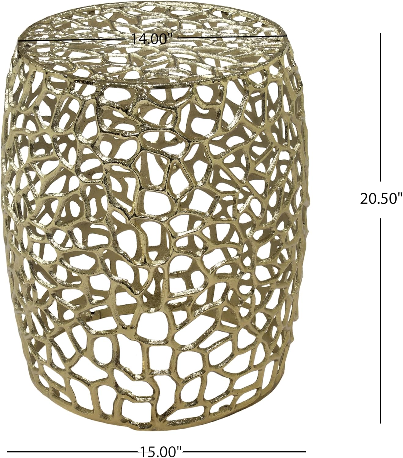 Christopher Knight Home Helast Aluminium Side Table, 14.00'' W Round Sofa Side Table, Modern Indoor Accent Table for Living Room Bedroom Home Office, Abstract Hollow, Gold