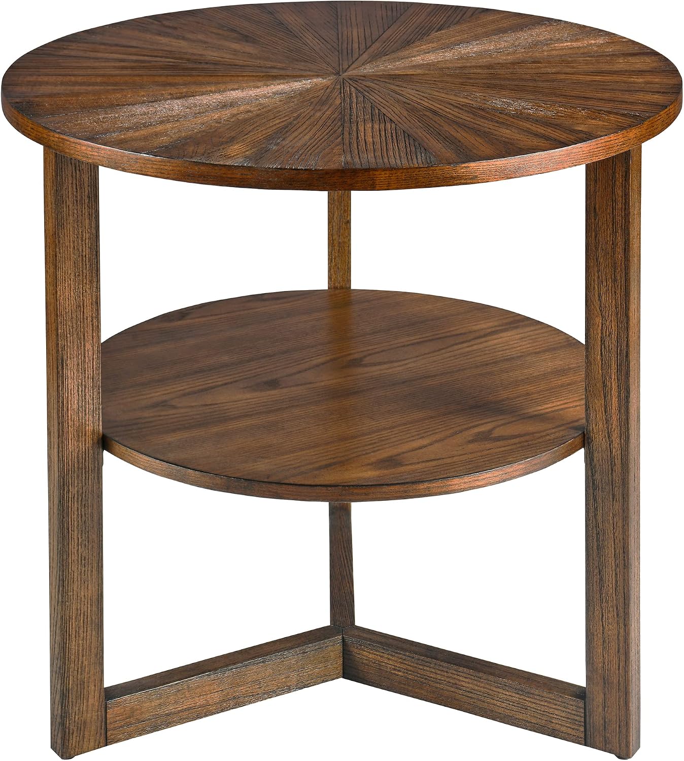 25.2' Large Round End Table with Storage Shelf, Farmhouse Beside Table with Wood Leg, Sofa Side Table, Telephone Table for Living Room, Easy Assembly Vintage Brown CJZ3338NC