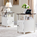 IFGET Farmhouse Nightstand Set of 2, End Table with Charging Station, Rustic Side Table w/Barn Door & Open Shelves, Bedside Table w/Storage Space and Storage Cabinet for Bedroom, Living Room (White)