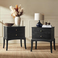 HULALA HOME Solid Wood End Table with Charging Station, 2 Drawer Side Table, Tall Mid Century Modern End Table for Living Room Set of 2, Charcoal