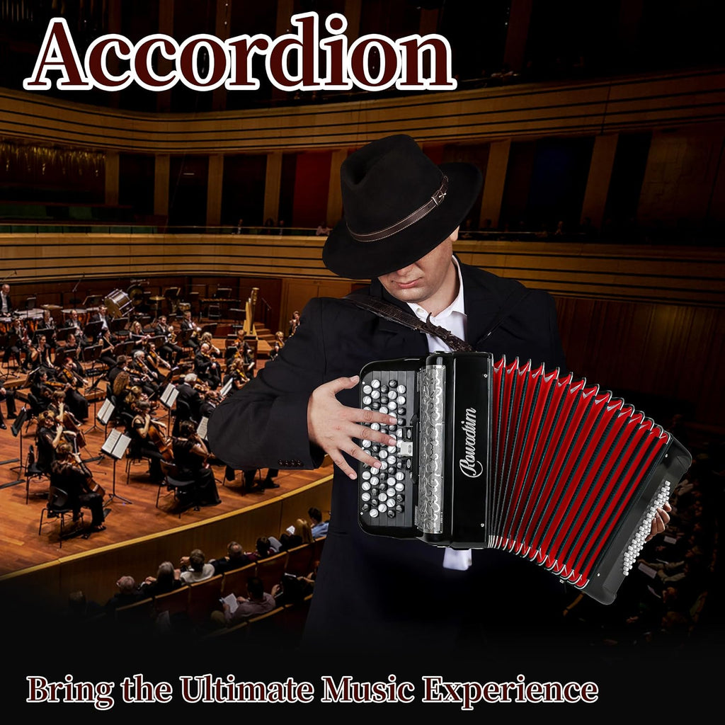 Accordion - 62 Key 60 Bass Professional Piano Model with Backpack & Strap | Lightweight, Portable Design for Beginners, Students & Adult Musicians (Black)