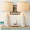 Farmhouse Lamps for Living Room Set of 2, 28' Table Lamps for Bedroom with USB A+C Charging Ports, Touch Lamps for Nightstand, 2 Bulbs Included