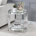 20' Round Glass End Table, 2-Tier Silver Side Table with Stainless Steel Legs and Clear Tempered Glass, Modern Luxury End Table for Living Room Home Office