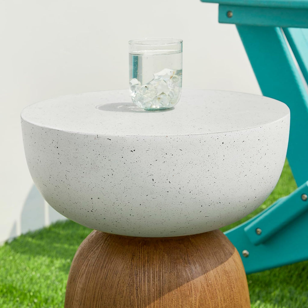 Glitzhome Outdoor Side Table Set of 2, 17.75' H Decorative Garden Stool MGO Geometric Wood Texture End Table, Round Planter Stand for Indoor Outdoor Living Room Bedroom Patio Deck Poolside