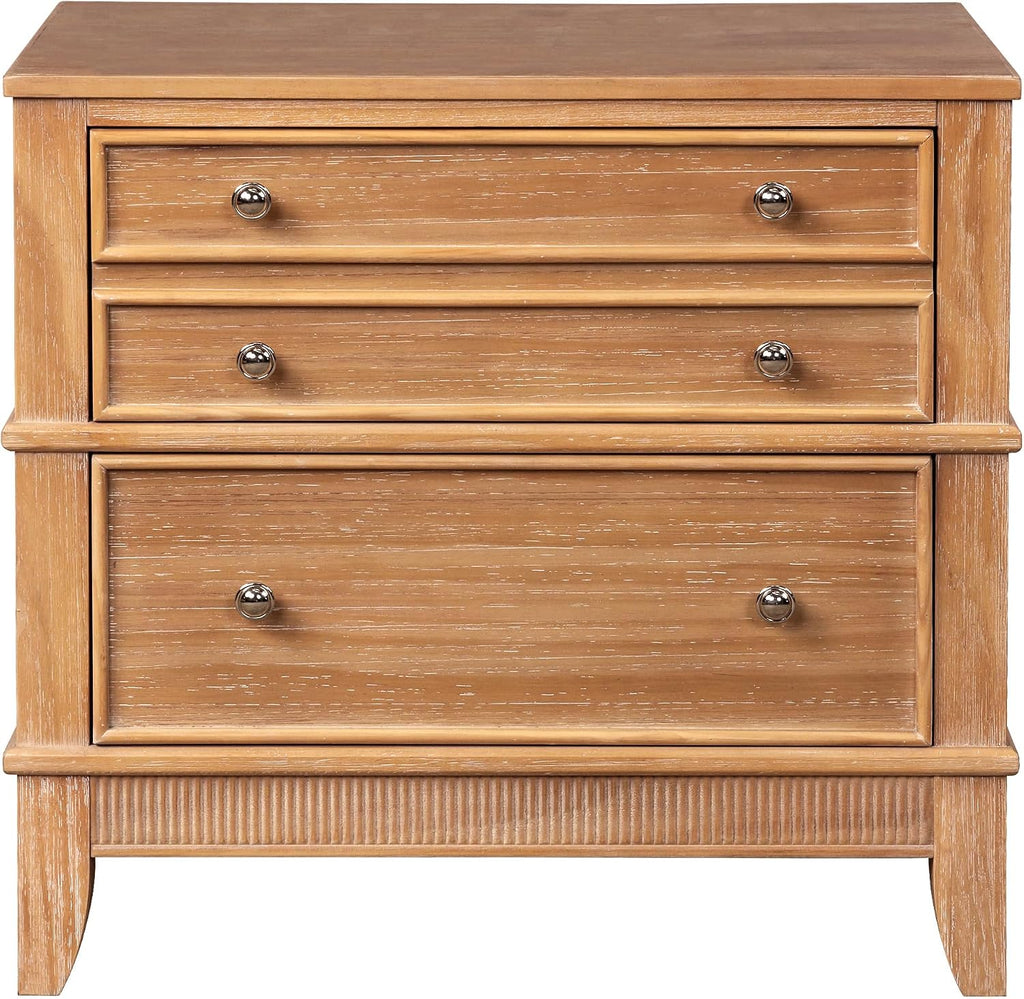Modern Farmhouse Night Stand, Wooden Sofa Side End Table with 3 Drawers, Wood Legs and Handle, Side Table for Living Room Hallway Entryway, 17.3' D x 27.3' W x 26' H, Natural