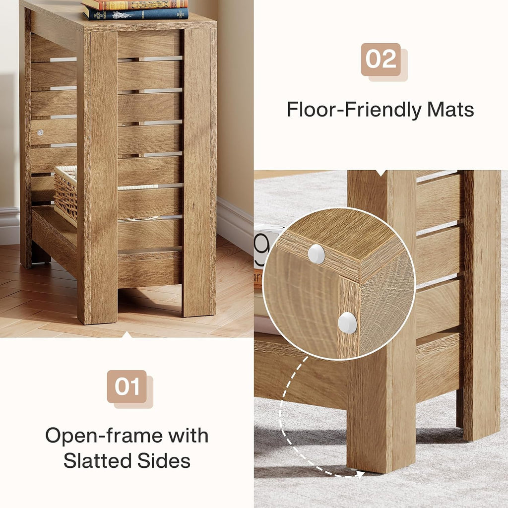 Tribesigns Narrow Side Table Set of 2, 2-Tier Farmhouse Wooden End Table with Storage Shelf, Skinny Accent Nightstand for Living Room, Bedroom and Office, Easy Assembly (2)