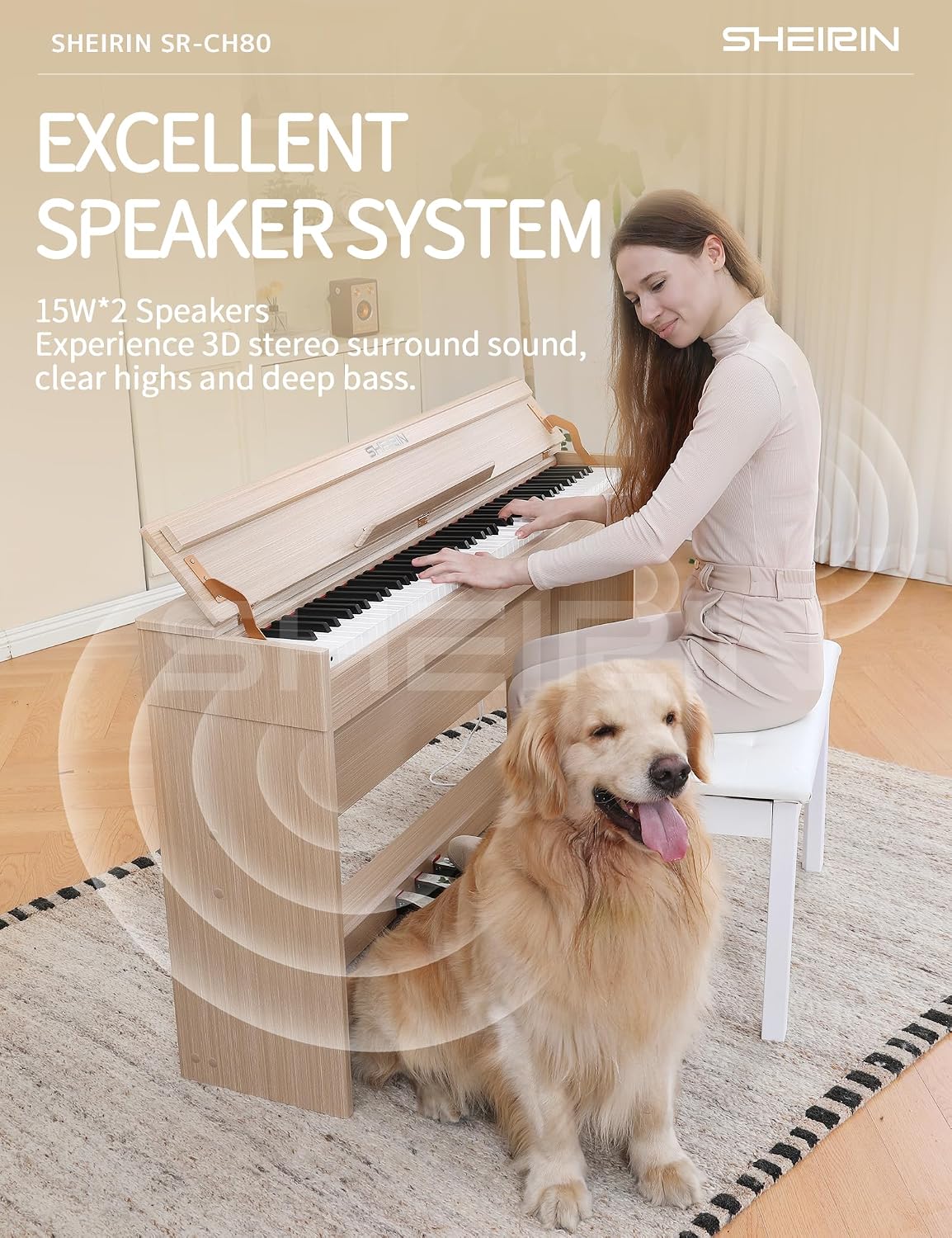 Digital Piano 88 Key Weighted,Fully Weighted Hammer Action Electric Keyboard with Stand Cover Pedal,Headphone Jack for Beginners Adults Home Practice,SR-CH80(Beige)