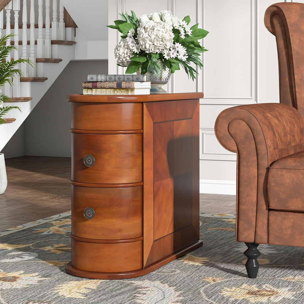 Tribesigns Wood End Table Set of 2, Narrow Solid Side Table 2-Drawer Slim Chair Side Table, No Assembly Required, Finished Back