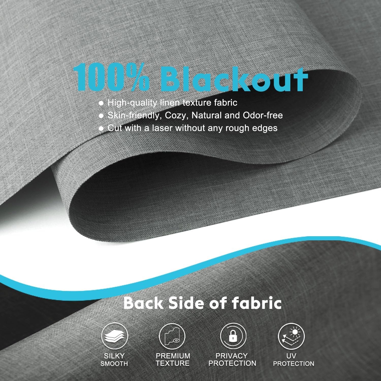 100% Blackout Roller Shades, Free-Stop Cordless Roller Blinds for Windows, Thermal Insulated Linen Fabric Window Shades UV Protection for Home, Door, Grey, 56' W x 72' H