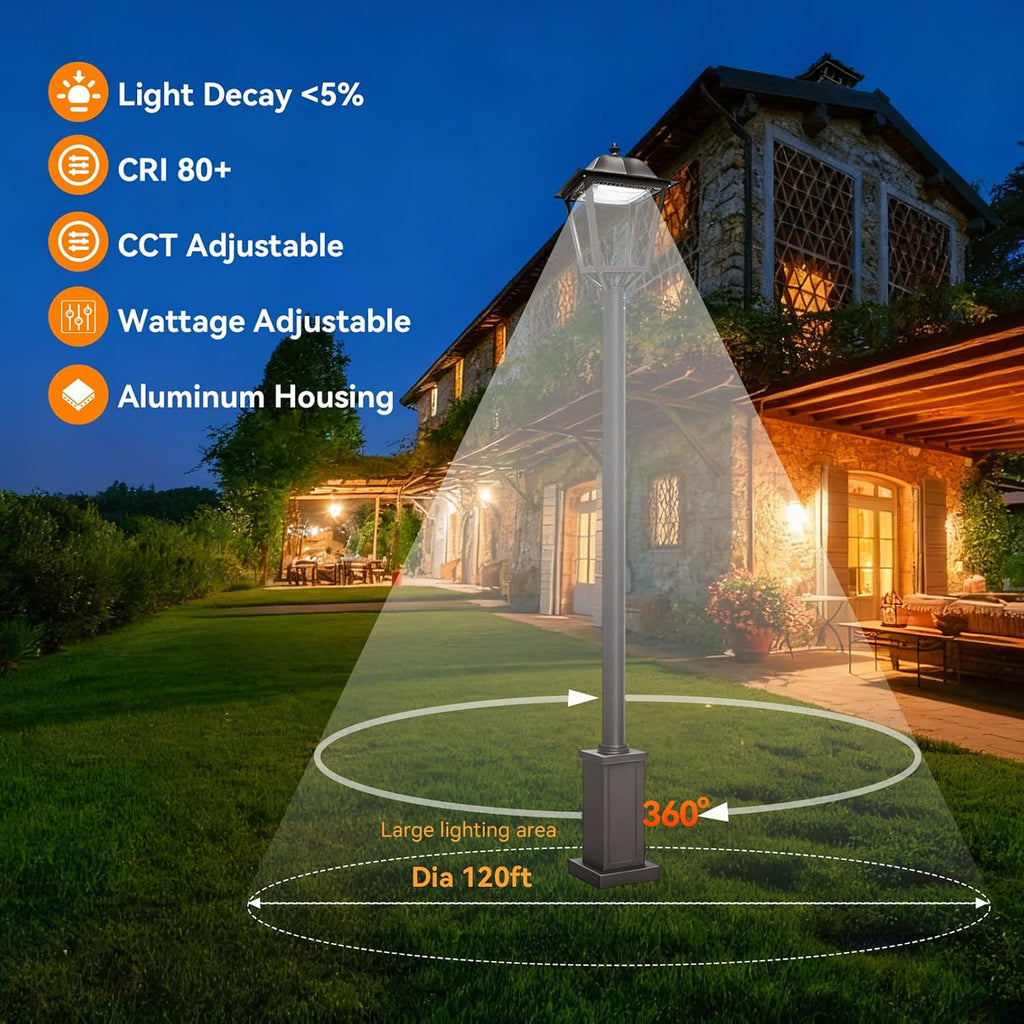 25/30/50/75W LED Post Top Light, 3000K/4000K/5000K 9750LM Adjustable CCT , IP67 Waterproof Commercial Street Area Lighting, 100-277VAC Pole Light Fixture for Parking Lot, ETL Listed (Black, 75W)