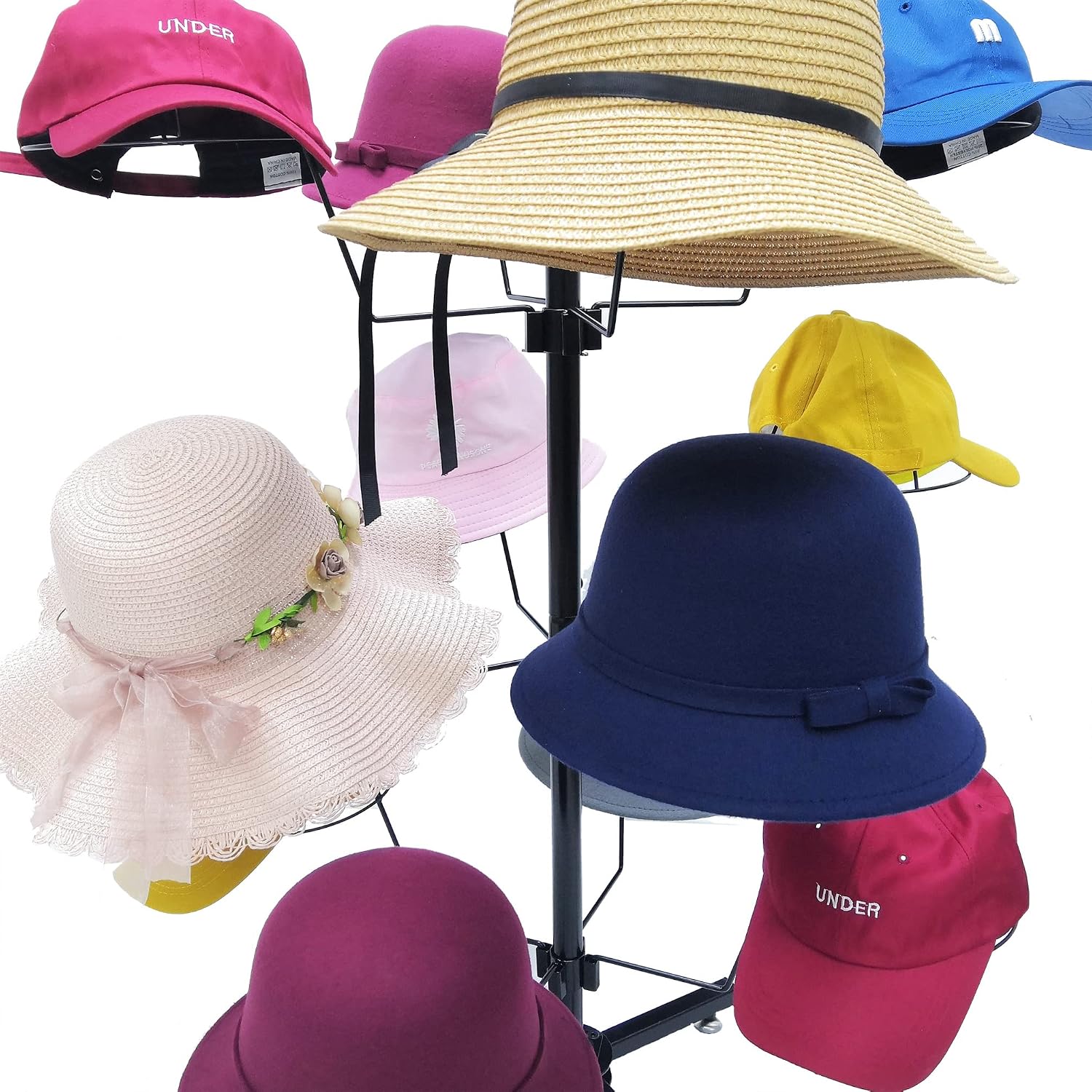 FixtureDisplays® Countertop Hat Rack Headwear Wig Cap Display Tabletop Stand 24x24x37' 3-Tier 12 Hats 10125-2D