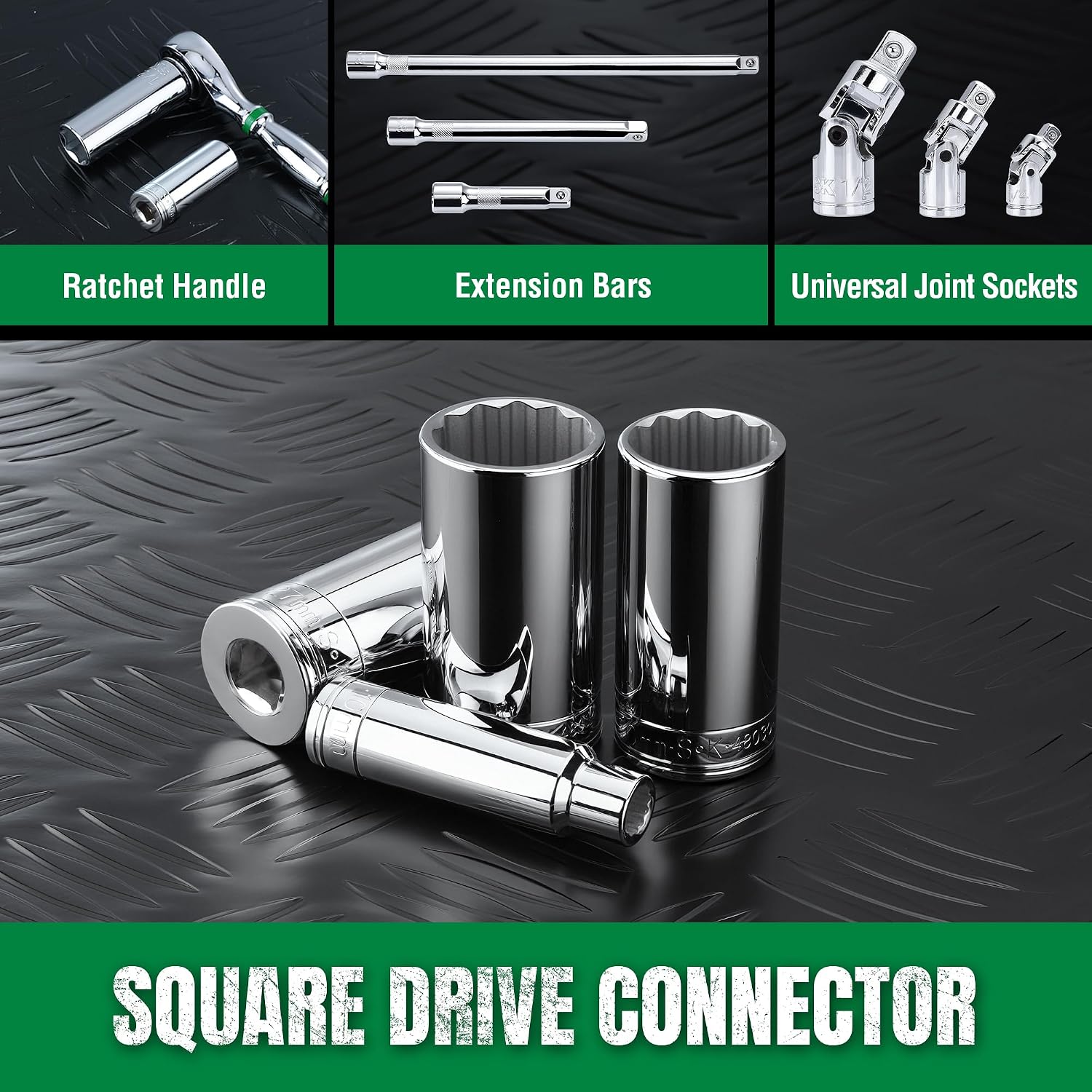 SK Tools USA 1/2' Drive Socket Set, Deep Metric Sockets, 21-Piece 10-32mm, SuperKrome Finish, Premium CR-V Construction, 12 Point, with Storage Rail